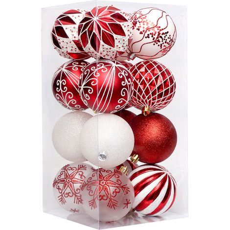 Lot de 16 boules de Noël, plastique incassable 8 cm, décorations brillantes pour sapin, maison et fêtes (1/5)
