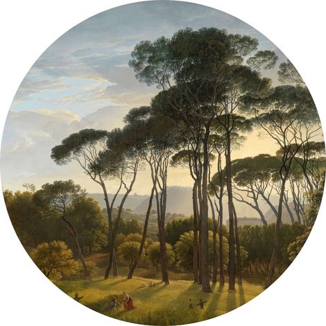 Papier peint panoramique rond adhésif Ø 70 cm – Paysage italien vert foncé – Décoration chambre ou salon – 100% écologique intissé – Estahome (1/5)