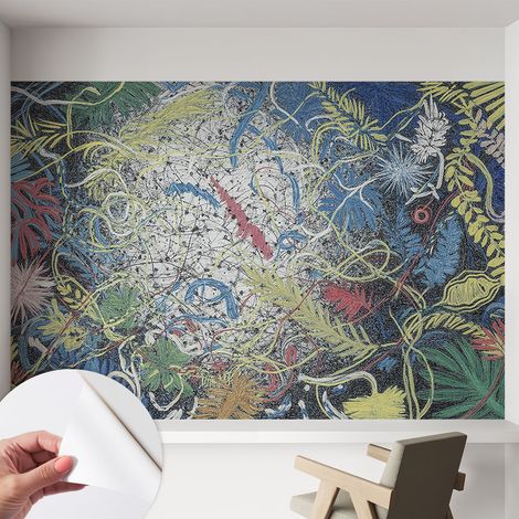 Papier peint autocollant adhésif décoratif avec motifs pour salon et chambre a motif Tourbillons végétaux 152x104 cm (1/5)
