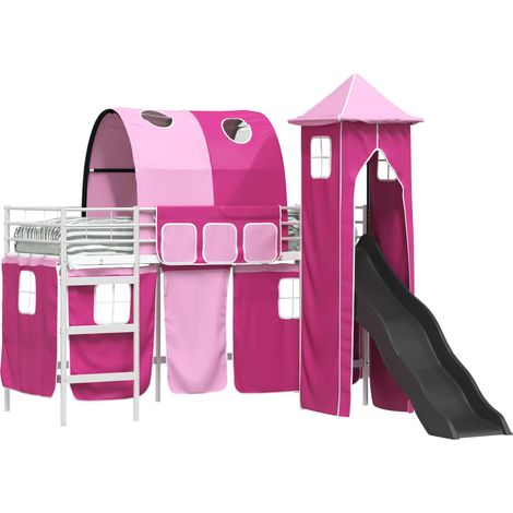 Kids'Loft Bed Frame White and Pink 75 x 190 cm Metal vidaXL