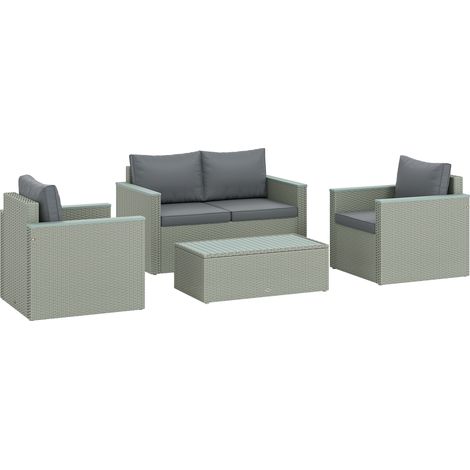 Outsunny 4 Piece Rattan Garden Furniture Set with Cushions, Light Grey (1/5)