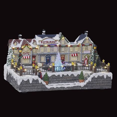 Fééric Lights And Christmas – Village de Noël animé lumineux avec fontaine – 33 LED blanc chaud – Dimensions 38x26x21,5 cm – Poids 2,6 kg – Décoration festive intérieure