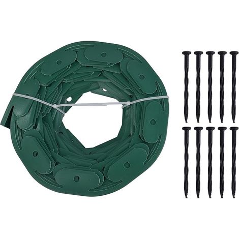 Bordure de pelouse Flexible 10 m Bordure de Jardin Plastique 30 piquets de Fixation Hauteur 5 cm Vert (1/5)