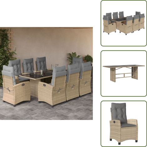 The Living Store 9-tlg. Garten-Essgruppe mit Kissen Beigemischung Poly Rattan - Gartentisch (1/5)