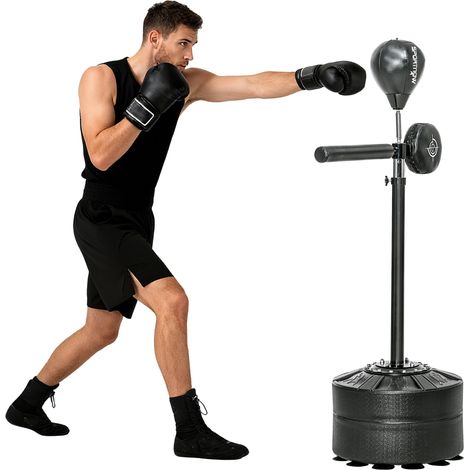 Adjustable Boxing Speed Bag with Stand and Reflex Bar for Enhanced Training, Black Punching Pad (1/5)