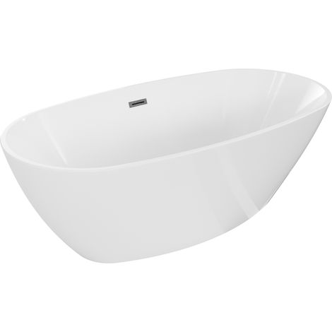 Mexen Eris freistehende Badewanne 170 x 80 cm, weiß, überlauf gun gray gebürstet - 53441708000-66