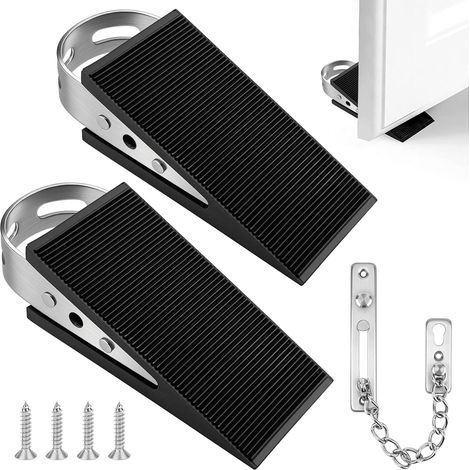 Set of 2 heavy-duty door wedges with 1 door chain for hotel, home, dorm, motel, apartment, bedroom - Enhanced burglary protection (1/5)