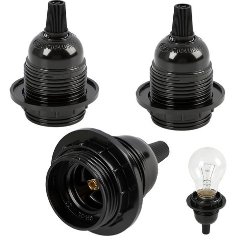 Lot de 3 Douille Ampoule E27, Douille Lumière E27 en Plastique, 250V 4A, Support de Lampe de Rechange à Visser, Porte-Lampe Bakélite de Remplacement pour Lampe Table Lampadaire Plafonnier Suspension (1/5)