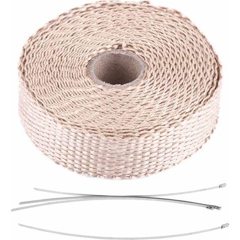 Ruban Isolant Thermique - Fibre De Verre - Pour Echappement Automobile - 5 M - 2,7 Cm De Largeur - 1,5 Mm D'epaisseur - 4 Serre-Cables En Acier Inoxydable (1/5)