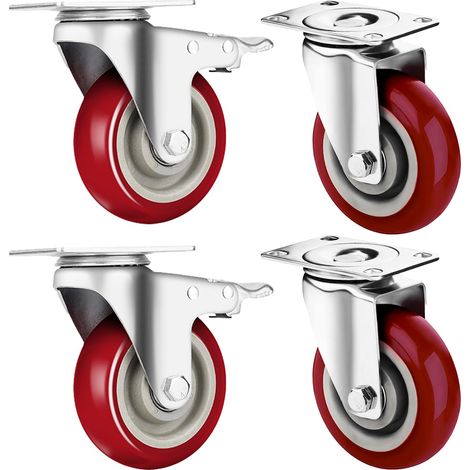 Roulettes Pivotantes, Polyuréthane, Roue Silencieuse avec Frein, 50 mm Industrielles Charge Lourde 700 kg, Roulettes Durables pour Atelier et Transport Extérieur (rouge) (1/5)