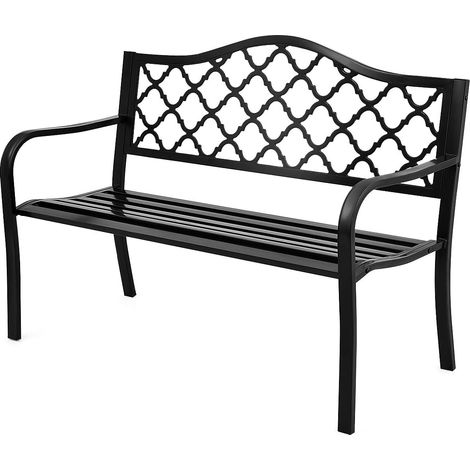 COSTWAY Panchina da Esterno Metallo, Panca da Esterno con Schienale Squisito, Braccioli Ergonomici e Sedile Ampio, Panchina da Giardino, Balcone e Cortile, Portata 280 kg (Fiori) (1/5)