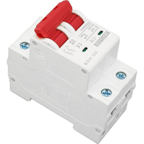 Disjoncteur bipolaire CC 500 V, disjoncteur 16 A, montage sur rail DIN, pouvoir de coupure de 6000 A (1/5)