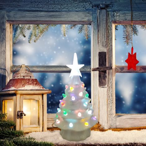 Sapin de Noël lumineux en céramique de 18,8 cm, décoration de table, guirlande lumineuse (1/3)
