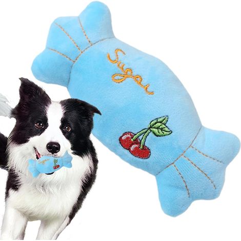 Dog Toy with Squeaker, Plush Dog Toy Squeaky Toy Cat in Candy (1/5)