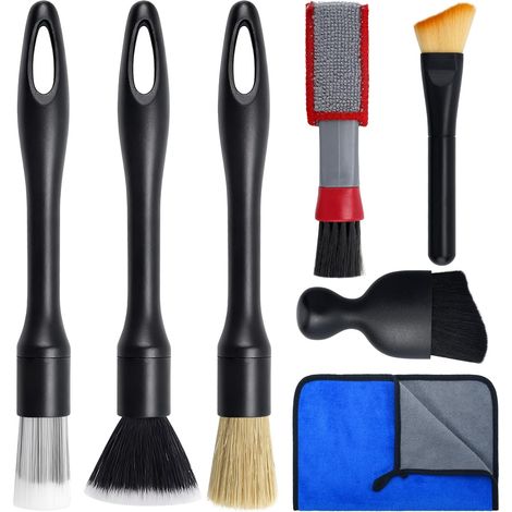 7 Piece Car Cleaning Kit, Car Cleaning Brush, Auto Detailing Brush, Soft Automatic Car Detailing Brush, Auto Dust Brush Kit for Dashboard, Air Vent Mouths, Interior (1/5)