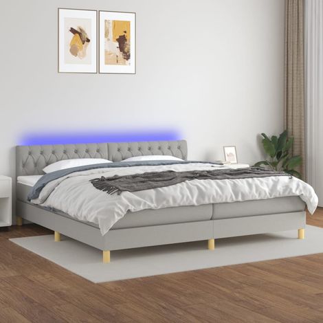 Sommier tapissier matelas confortable et LED,Lit adulte pour Chambre,Ensemble Lit matelas Gris clair 200x200 cm Tissu -BVN31487 (1/5)