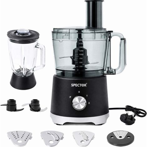 Spector Food Processor 1500W 2-Speed Pulse 2.5L Chopper 1.5L Glass Jug Black (1/5)