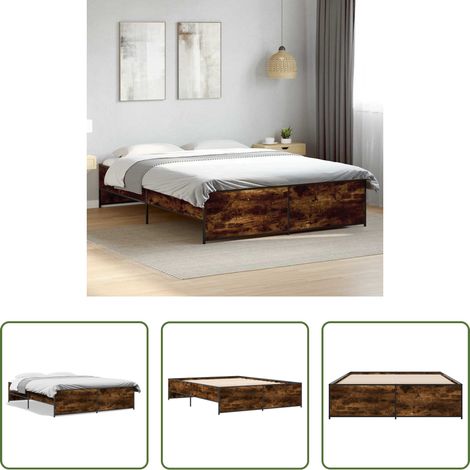 Holz -  Bettgestell Räuchereiche 150x200 cm Holzwerkstoff und Metall (1/5)