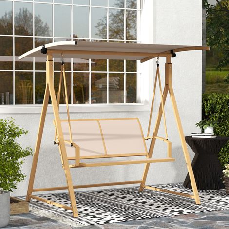 Balançoire de jardin 220 kg 160x112x162 cm 2 places avec auvent réglable et structure métallique triangulaire charge kaki