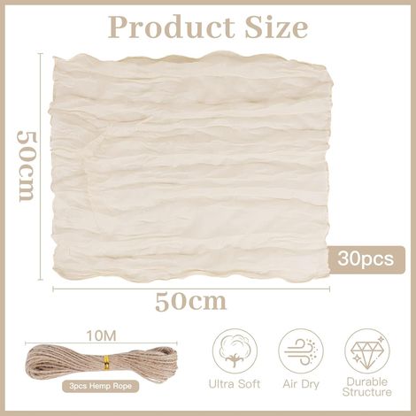 LALAGO 30pcs Serviette en Gaze de Coton Beige 50cm, Serviettes de Table en Tissu Froissé, Vintage Boho Teinté à La Main Coton Carré, Rustiques Bohèmes pour Fêtes, Réceptions, Fêtes de Mariage (1/4)