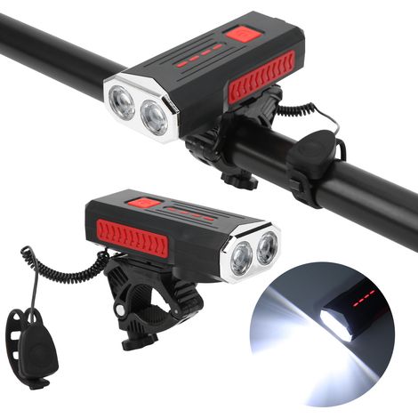Extrem helles Fahrrad-Frontlicht, USB-aufladbar und wasserdicht, mit roter Hupe. (1/5)