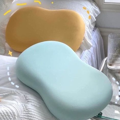 Oreiller cervical en mousse à mémoire de forme style Instagram, oreiller pour éponge à maquillage, oreiller ventre de chat, noyau d'oreiller en latex à rebond lent, jaune gingembre. (1/5)