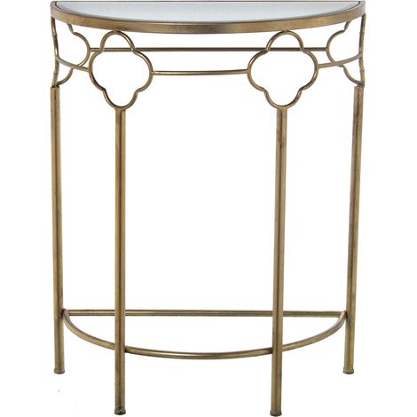 Table d'entrée en métal doré avec verre miroir semi-circulaire 60X30,5X75 Cm, Mat : Fer (1/4)