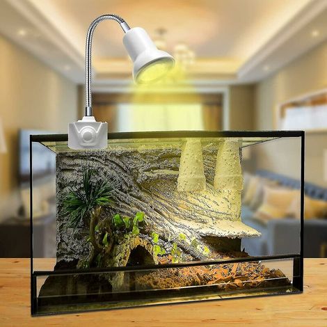 Lámpara de calor para reptiles con abrazadera, 2 bombillas E27 de espectro completo UVA+UVB de 25 W, base giratoria de 360 grados, lámpara de acuario para anfibios, tortugas, lagartos.