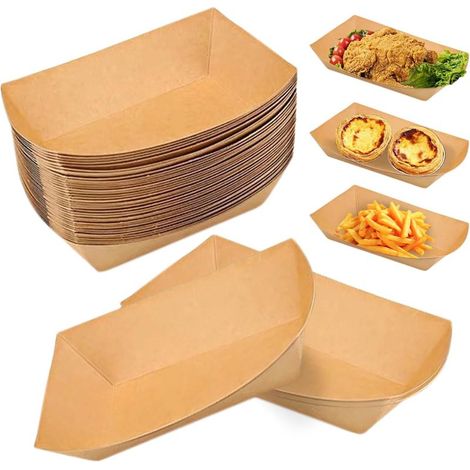 Lot de 100 bols en carton kraft étanche - En carton kraft - Pour frites, collations, macarons - (18 x 12 x 2,5 cm) (1/5)