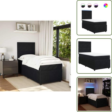 Sommier à lattes de lit et matelas Noir 80x200 cm Velours - Lit Double - Lit Design - Lit Moderne - Lit Avec Éclairage Led - Matelas À Ressorts Ensachés (1/5)