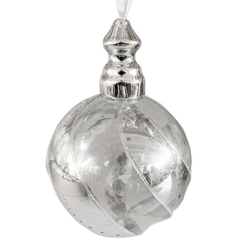 9 palline per albero di natale in vetro trasparente ed argento da Ø 10 cm pendaglio decorato (1/2)