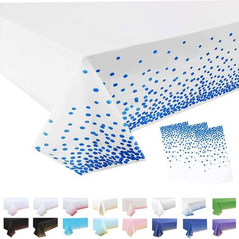 3er Set Tischdecke Rechteckig 137x274cm Blau Weiß Pünktchen Wasserdicht Einweg