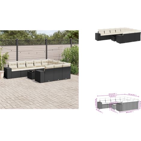 11-tlg. Garten-Sofagarnitur mit Kissen Schwarz Poly Rattan - Gartenmöbel Set - PE-Rattan Möbel - Outdoor Lounge - Esstisch - Sofasatz (1/3)