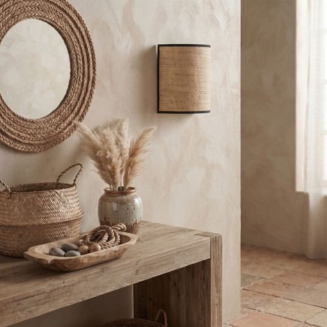 Aplique de Pared de Rafia Beige y Cinta Negra  Serie DORA (1/5)