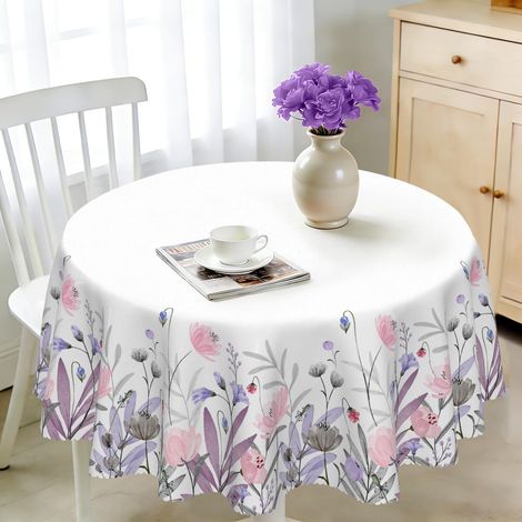 Nappe ronde, 140 cm, lavable, en polyester, motif floral, pour extérieur, jardin, cuisine, salle à manger, balcon, pour 4 à 6 personnes, imperméable et durable (1/5)