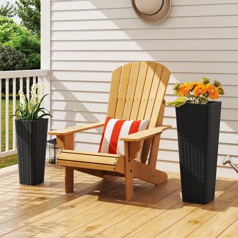 Ensemble de Pots à Plantes en Rotin Lot de 2 Grands Jardinières d'Extérieur avec Bacs Intérieurs Amovibles Trous de Drainage Noir (1/3)