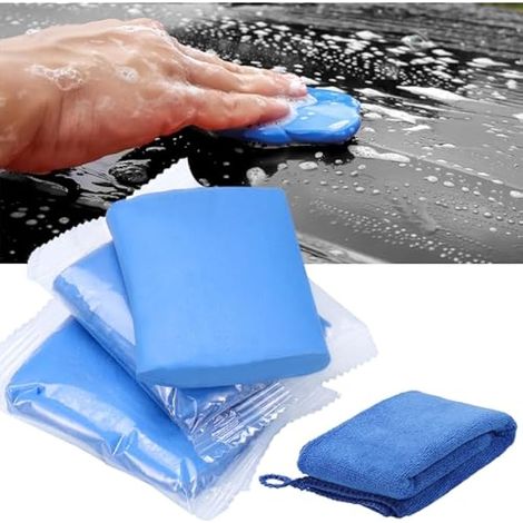 3 Pièces Automobile Barre Argile 100g, avec Serviette Nettoyage, Kit Barre Argile Douce Qualité pour Verre Véhicules Plancher, Capacité de Lavage et Adsorption, Bleu