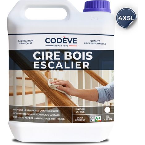 Cire Escalier Bois - 4x5 L - Codeve Bois - Chêne clair - Pour Un Entretien Déco D'un Escalier En Bois Européen, Tropical Ou Exotique.