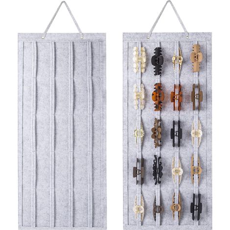 Support Pour Pinces À Cheveux - Porte-Pinces Vertical En Feutre - Pour Mur Porte-Manteau Armoire - 5 Rangées De 4 Bandes - 20 Emplacements - Noir (1/5)