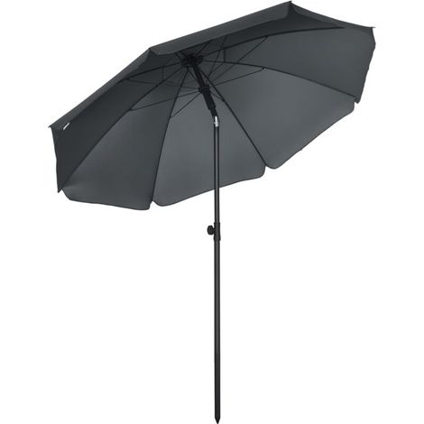 Parasol de plage inclinable protection UV 50 + avec 8 baleines en fibre de verre Ø 180 cm gris foncé (1/5)