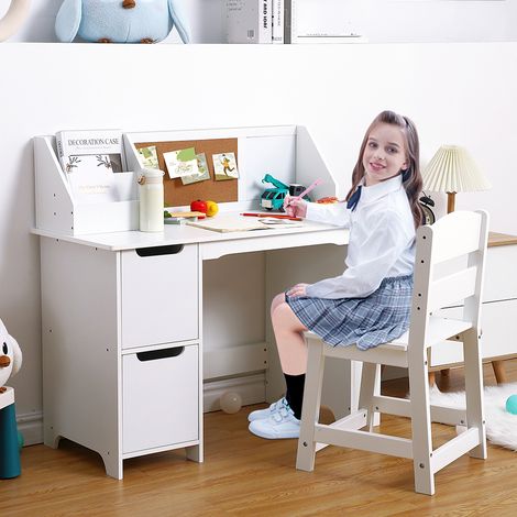 Ensemble bureau de dessin pour enfants – Table en bois avec chaise, bibliothèque, tableau d'affichage, rangements – Idéal pour peinture, artisanat, écriture – Pour garçons et filles de 3 à 8 ans – Cou (1/5)