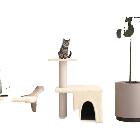 Árbol rascador para gatos, dos niveles, diseño elegante, BLANCO (1/2)
