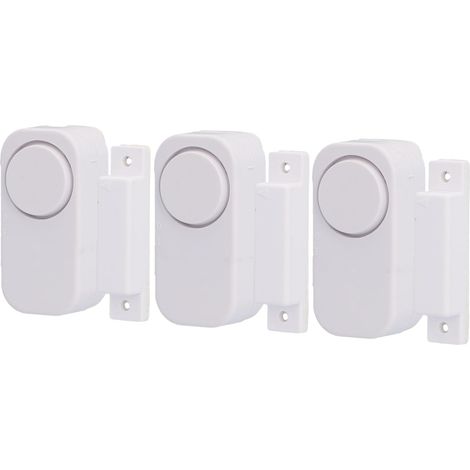 Lot de 3 Alarme, Contact magnétique, Signal sonore 95 dB, Fixation adhésive, Maison Bureau