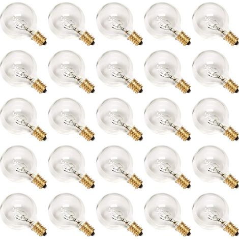 Ampoules de rechange G40, globe incandescent transparent 120 V 5 W compatible avec culot E12 C7, luminescence intensifiée, décoration intérieure et extérieure (paquet de 25)