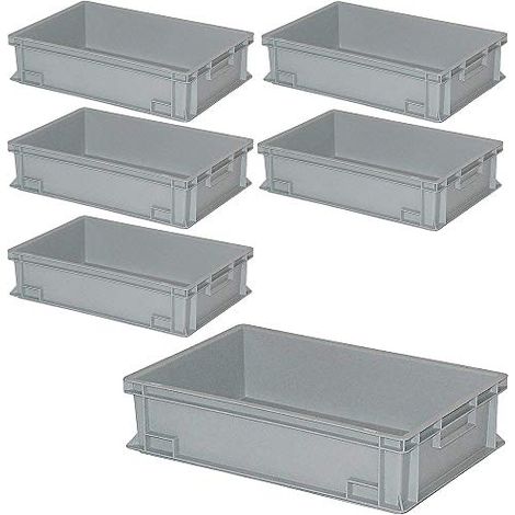 BRB Lot de 6 conteneurs Euro avec 2 poignées 600x400x150 mm, 27 litres, gris