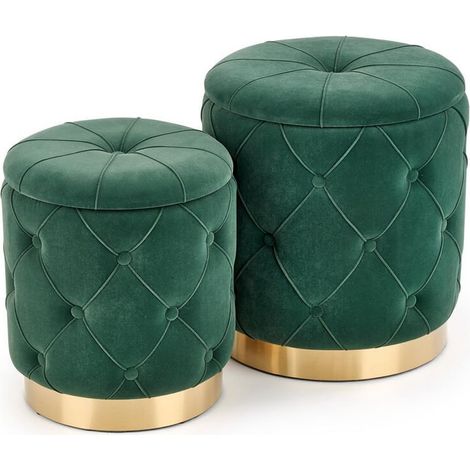 Poufs gigognes en velours vert foncé avec base en acier doré ECHO (1/5)