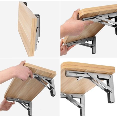 2 supports de table pliants triangulaires de 25 cm (10 pouces) en acier inoxydable, fixation murale pour étagère (1/5)