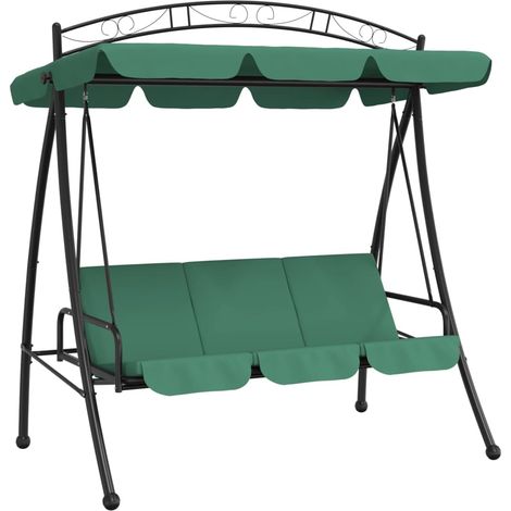 Balancelle de jardin avec auvent vert 198cm tissu et acier (1/5)