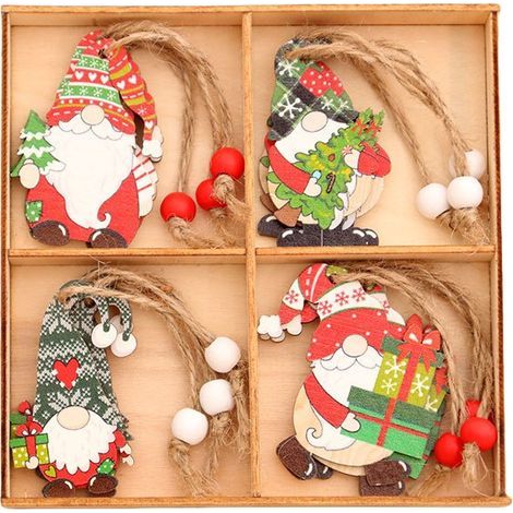 Set di 24 decorazioni per albero di Natale, in legno, raffiguranti gnomi e nani, alte 5,8 cm, di colore rosso e bianco. (1/5)