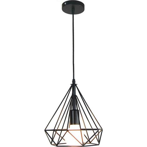 Plafones De Interior Vintage Jaula Diamante 25CM Lampara Techo Industrial Lámparas De Colgar Retro E27 De Metal Retro Negro